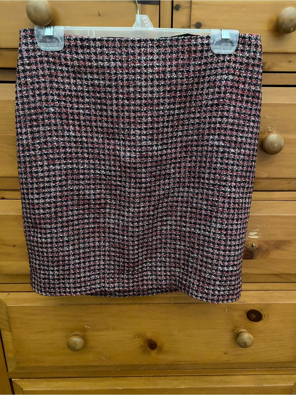 White House Black Market Black & Pink Asymmetrical Tweed Skirt